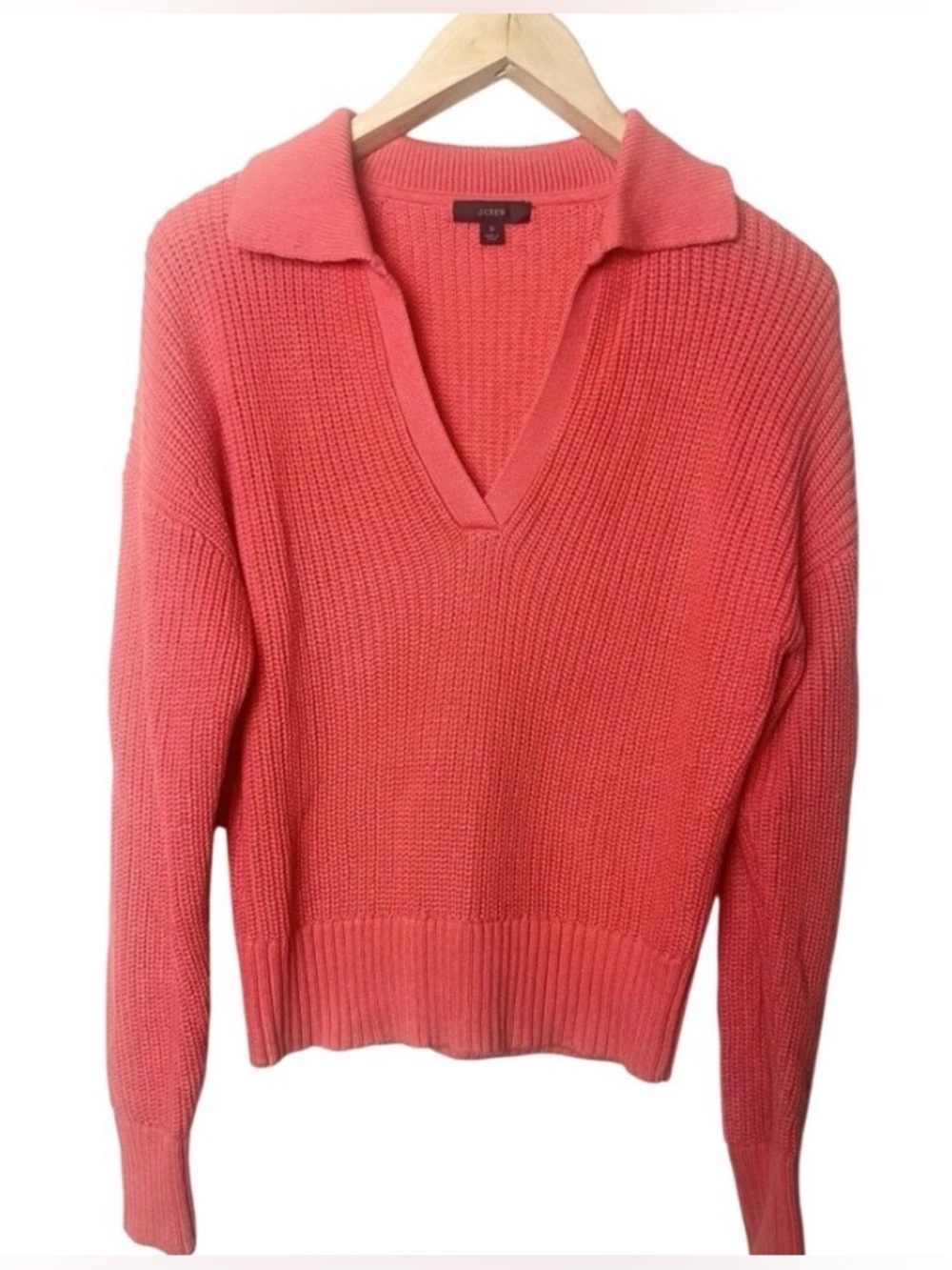J. Crew Collared Knit Sweater Women’s Sz Small Red Long Sleeve Ribbed V-Neck